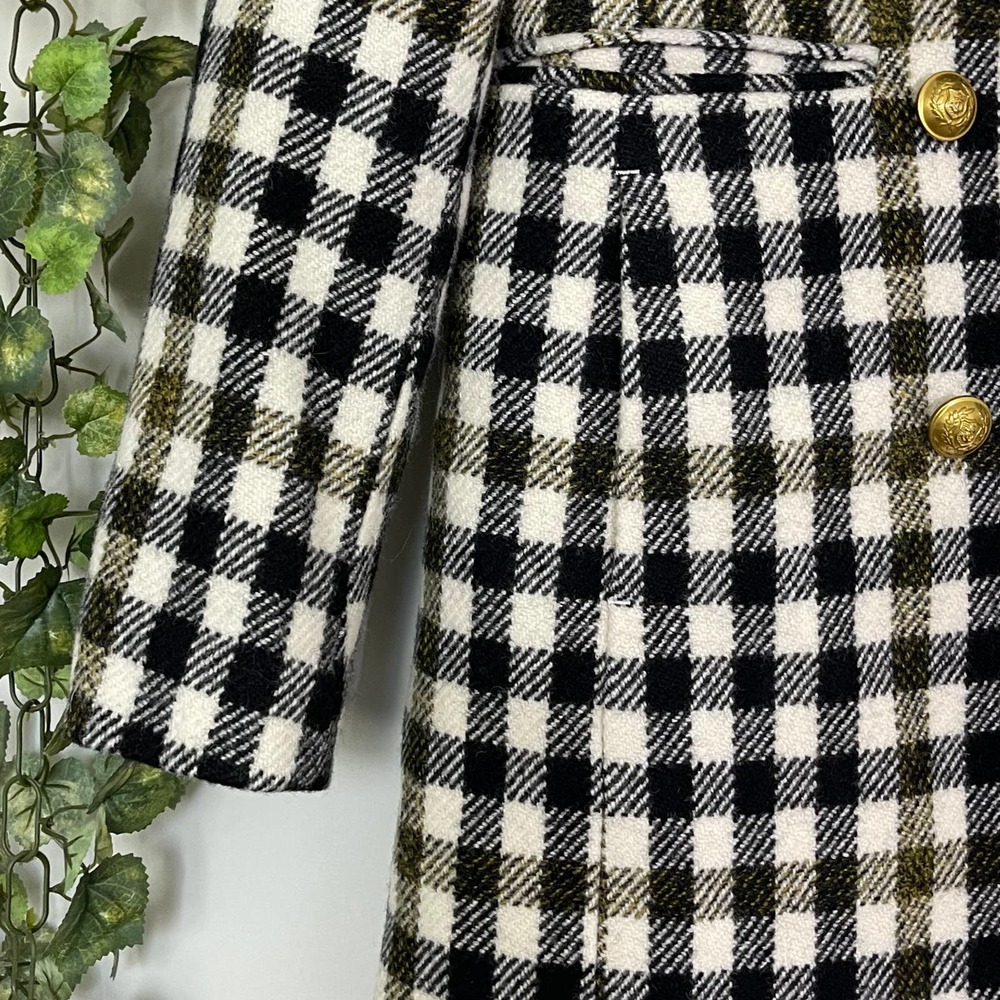 J. CREW | COAT MIDI PLAID BLACK CREAM WOOL SIZE 0 - Picture 3 of 11